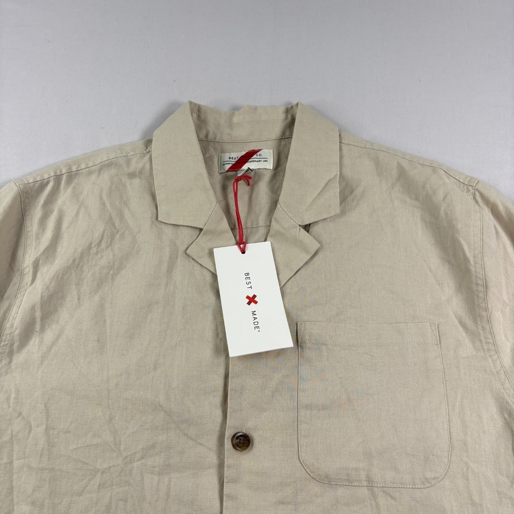 Best Made Co Linen Shirt Mesn Medium Beige Button Up Camp Casual NEW - Picture 2 of 10